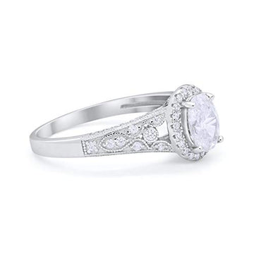 Vintage Style Oval Wedding Ring Simulated Cubic Zirconia 925 Sterling Silver